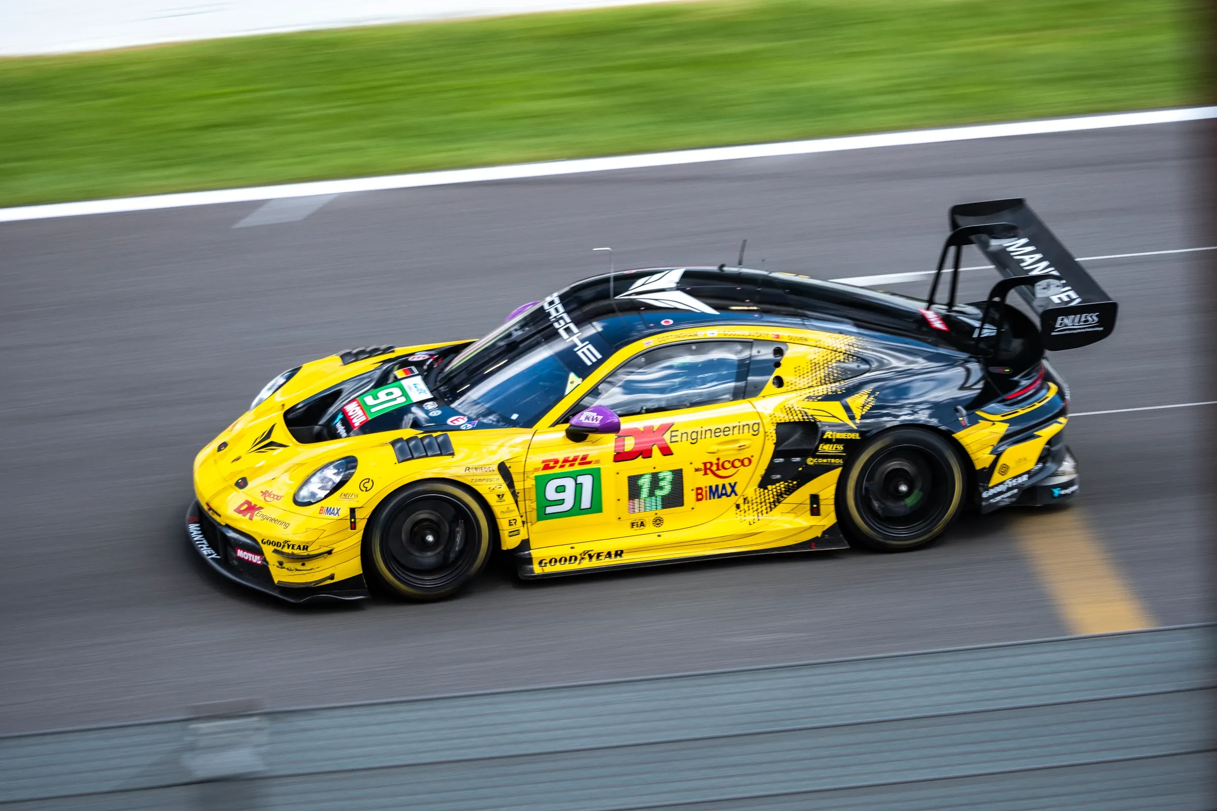 Yellow fury on asphalt